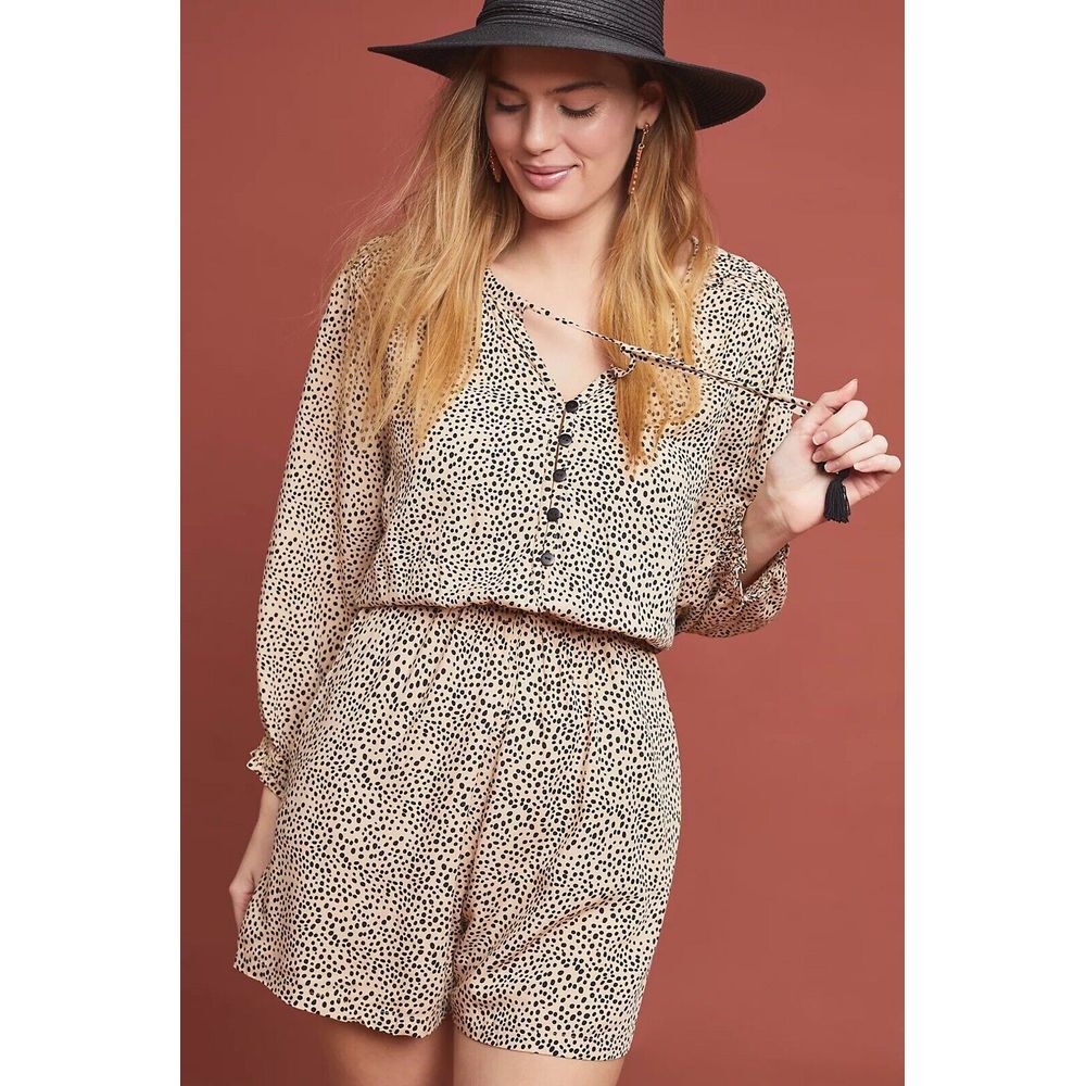Anthropologie Beach Gold Chelsea Leopard Romper One Piece Shorts Size Small $155